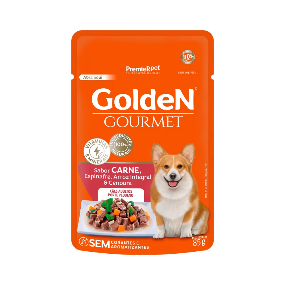 Ração Úmida Golden Gourmet Cães Adultos Porte Peq Carne 85g